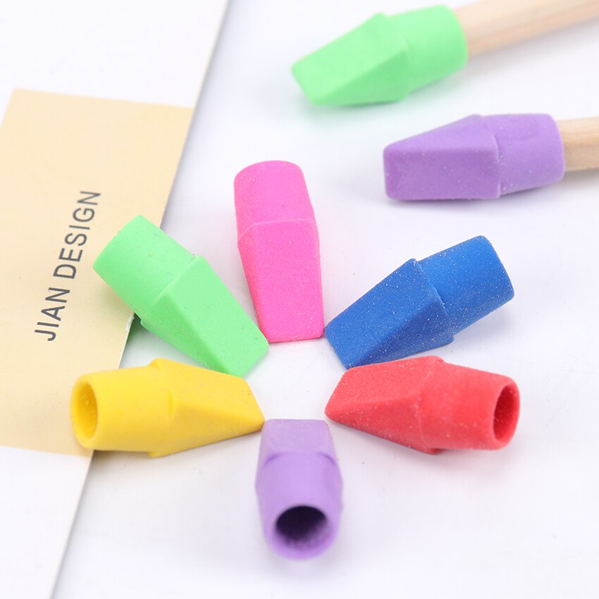 10PCS Solid Color Leather Cap Eraser Student Pencil Cap Protective Cover Pencil Eraser
