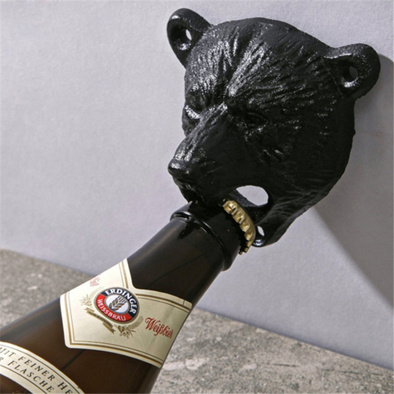 Vintage støbejern bjørn øl sodavand top åbner vægmonteret glas flaske låg åbner holdbart køkken bar åbnere værktøj