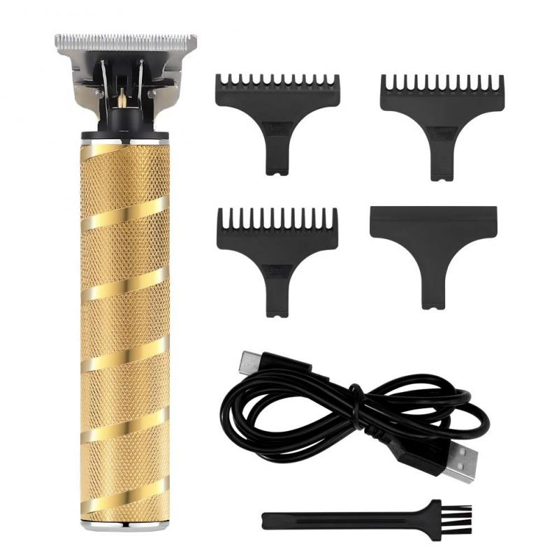 Guld sort hårklipper elektrisk ledningsfri hjemmebrug gør-det-selv salon vandtæt t-kniv trimmer skæremaskine værktøj til frisørstil: Guld