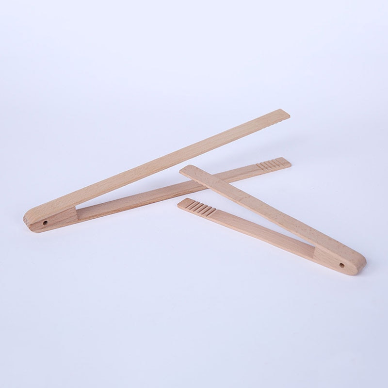 Pinza de madera Natural para comida, pinza práctica de haya, fácil agarre, sartén de postre, pinzas de cocina, pinza para ensalada, utensilio de cocina