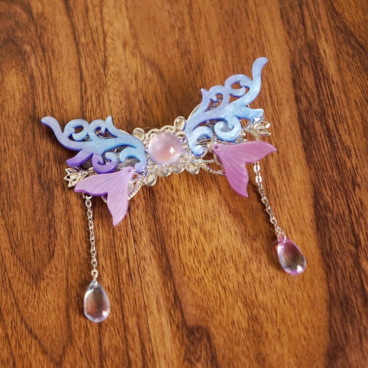 Clip para el pelo de pez lágrimas de hombre Hanfu Kanzashi cheongsam antigüedad accesorios de borla adornos clásicos para el cabello tocado hecho a mano