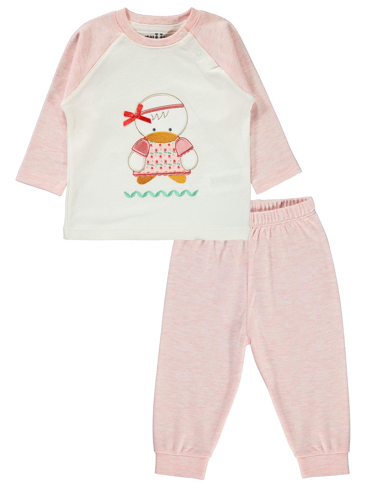 Kujju baby pige kæmmet bomulds pyjamas sæt 6-18 måneder lyserød farve 100%  bomuld baby krave langærmet