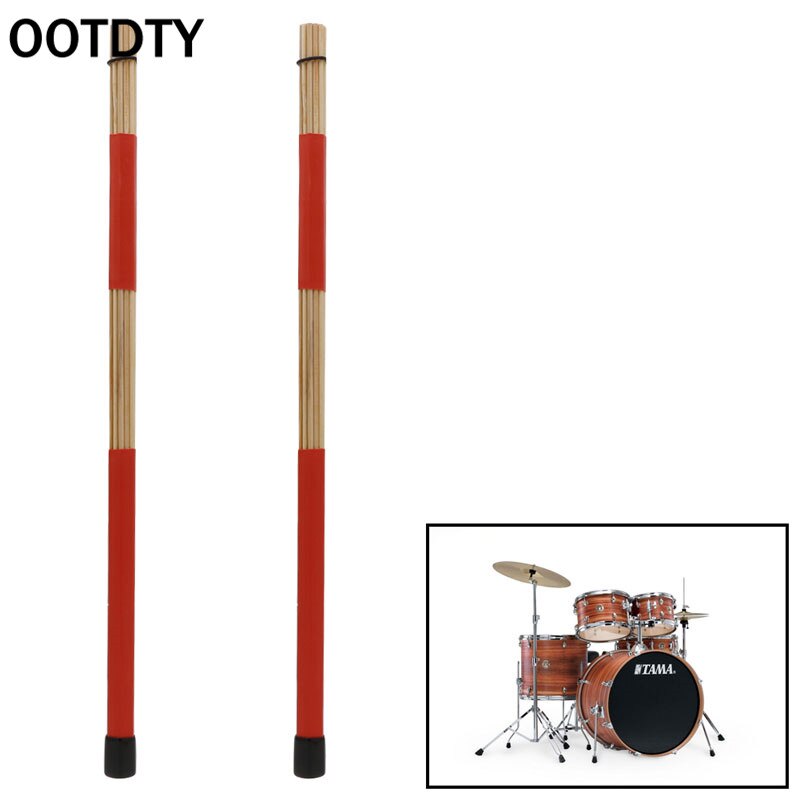 OOTDTY 1 Paar Drum Borstels Jazz Rood Drum-Sticks Percussie Set Gemaakt Van Bamboe 40CM