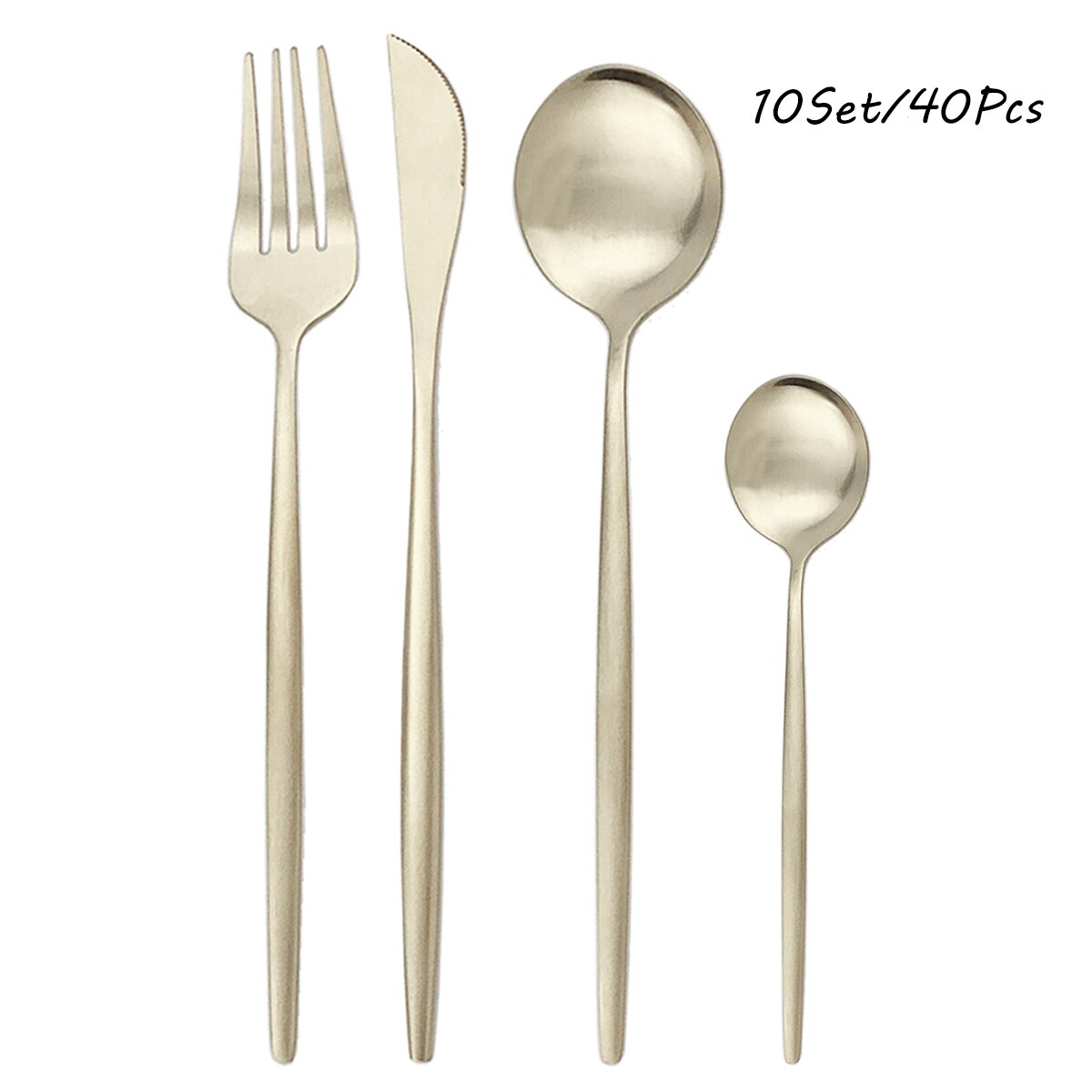 Western 40Pcs Black Matte Cutlery Set 304 Stainless Steel Dinnerware Set Knife Fork Spoon Flatware Kitchen Silverware: 40pcs Champagne