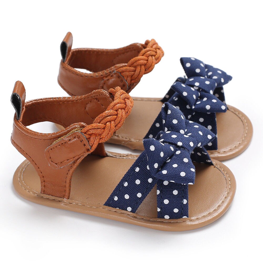 Peuter Meisje Baby Boog-Knoop Sandalen Zomer Canvas Baby Schoenen Prewalker 0-18M: Blue Dot / 0-6 months