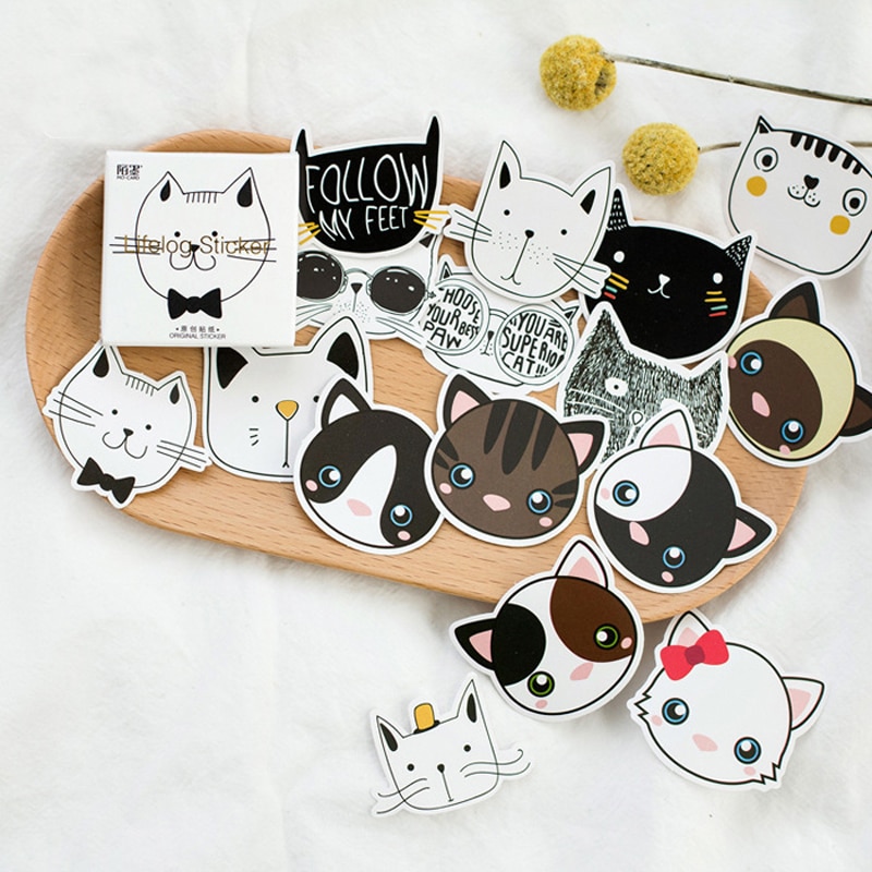 many cute black and white cat PVC stickers photo album decorative Sealing sticker pet DIY mixed Styling