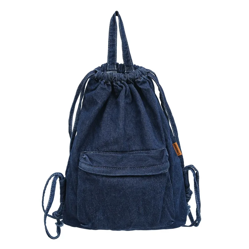 Mochila Gewassen Canvas Tas Met Trekkoord Voor Dames Retro Mode Reisrugzak Unisex Effen Kleur Denim Rugzak: Beige