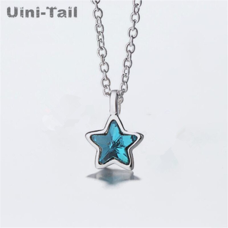 Uini-tail colar de prata esterlina 925, pequeno colar estrela azul fresca, moderno, bonito, cinco pontas pingente gn248