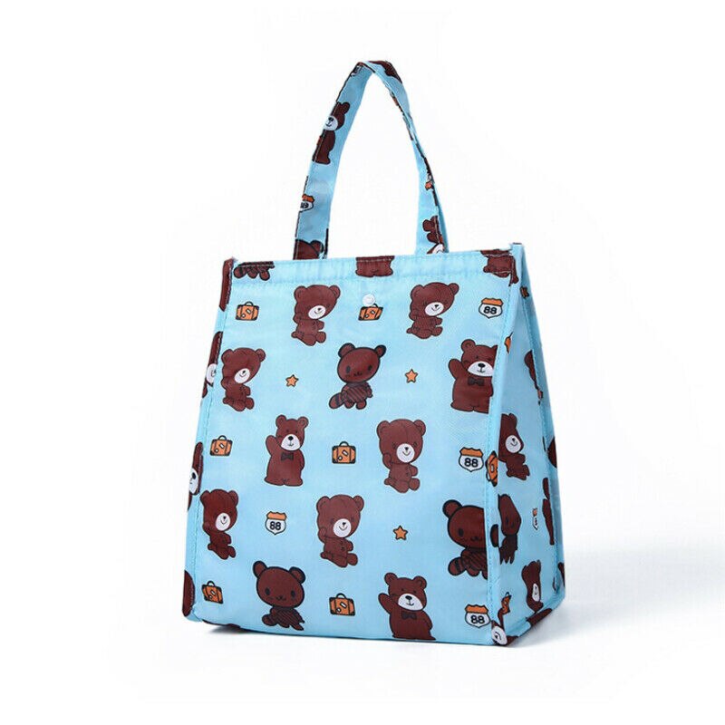 Bolsa térmica de lona con aislamiento térmico Unisex, bolso de almacenamiento de alimentos portátil con estampado Floral de dibujos animados, Oxford: Azul
