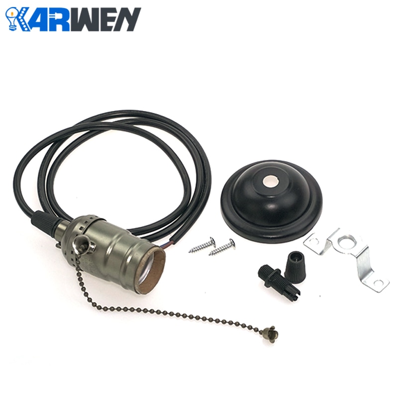 Base de bombilla Edison E27, soporte de lámpara de bronce colgante, enchufe de tornillo de 110V/220V con interruptor/Cadena de cobre + Hierro con agarre de cable de 1,2 M