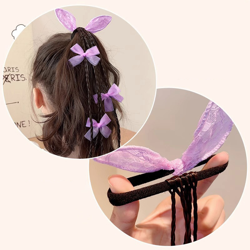 1 unidad de pelucas con Orejas de conejo y lazo para niñas, coleteros, bandas de goma, bandas para el cabello, tocados encantadores, accesorios para el cabello para niños, adorno para el cabello