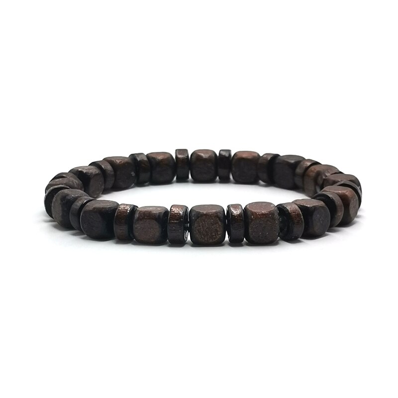 Minimalist Vintage Square Wooden Beads Bracelet Men Handmade Wood Strand Braslet Women Yoga Meditation Jewelry