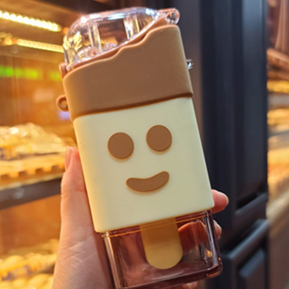 Summer Cute Donut Ice Cream Water Bottle With Straw Square Watermelon Cup Portable Leakproof Tritan Bottle BPA Free: snowman