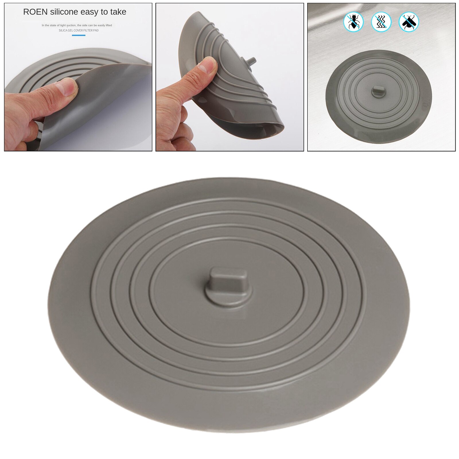 Badkuip Drain Stopper Siliconen Bad Drain Stopper Plug Cover Voor Badkamer, Vloer Drains En Keuken: Gray