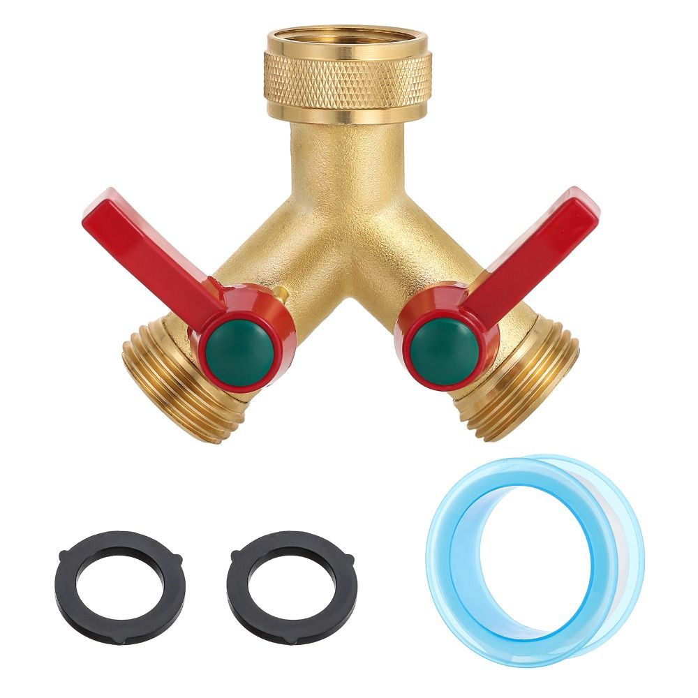 304 Stainless Steel Brass Garden Hose Splitter Extension Handles Y-Valve 3/4 GHT Threads Garden Hose Splitter: Brown
