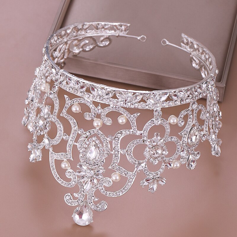 Diadema de reina a la , corona de cristal, accesorios para el cabello de boda, adornos de perlas de cristal, Tiara y corona de cabeza de rey, joyería, Tiaras nupciales