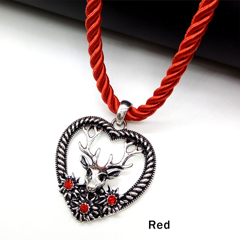 charmant Elch Hirsch Anhänger Halskette Herz bilden Jahrgang Mehrfarbig stränge Seil Halskette Oktoberfest Schmuck: rot