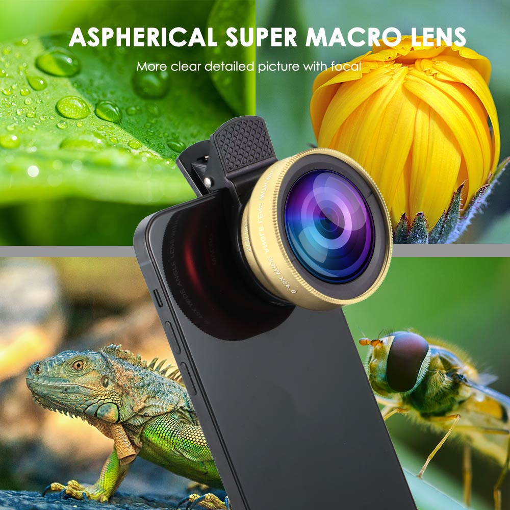 Lente gran angular 2 en 1 0.45X, funda de Teléfono Universal Macro para IPhone 12 11 Pro Max XS XR X 8 7 6 6S Plus SE