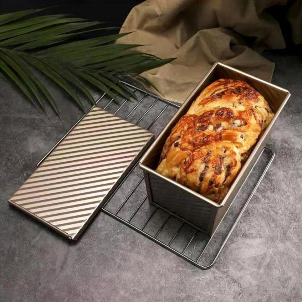 Toast Bread Box Gold Rectangular Loaf Pan Carbon Steel Non-stick Bellows Cover bread tray Mold Bread Mold Eco-Friendly toast box