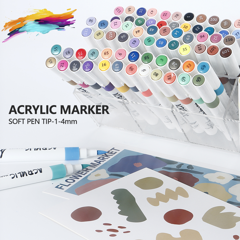 Rotuladores de pintura acrílica de 120 colores, marcadores de pintura con punta de pincel para pintura rupestre, lienzo de madera, piedra, de Navidad, manualidades DIY