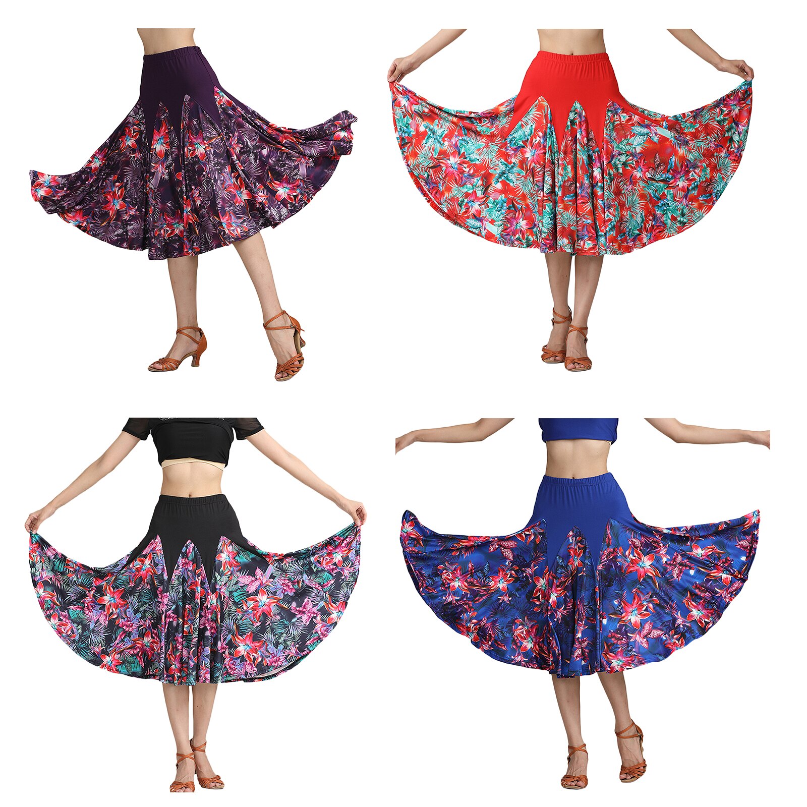 Womens Latin Ballroom Dancing Skirt Waltz Dance Party Long Swing Skirt Dress