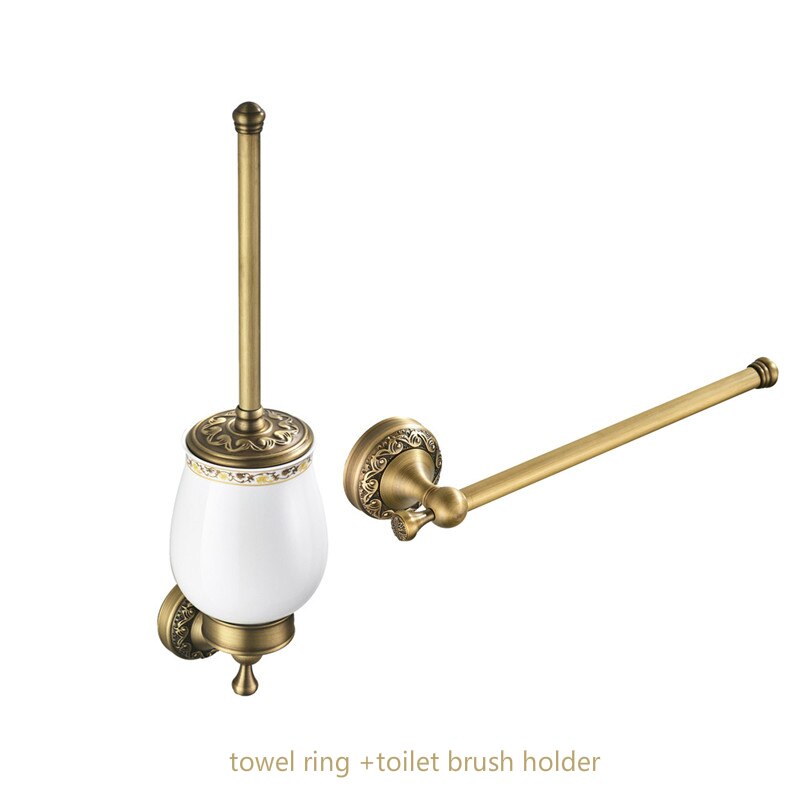 Toliet Accessory Set Solid Brass Toilet Brush Holder 2-piece Bathroom Accessories Set Toilet Roll Paper Holder Bronze Towel Ring: set 2
