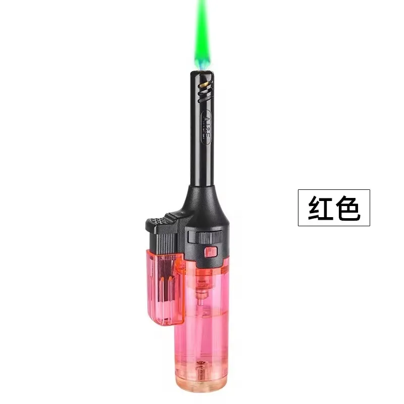 Briquet torche, briquets à jet de flamme verte, cuisine de réservoir de carburant visible coupe-vent à flamme réglable, extérieur, barbecue (sans gaz butane): Rose