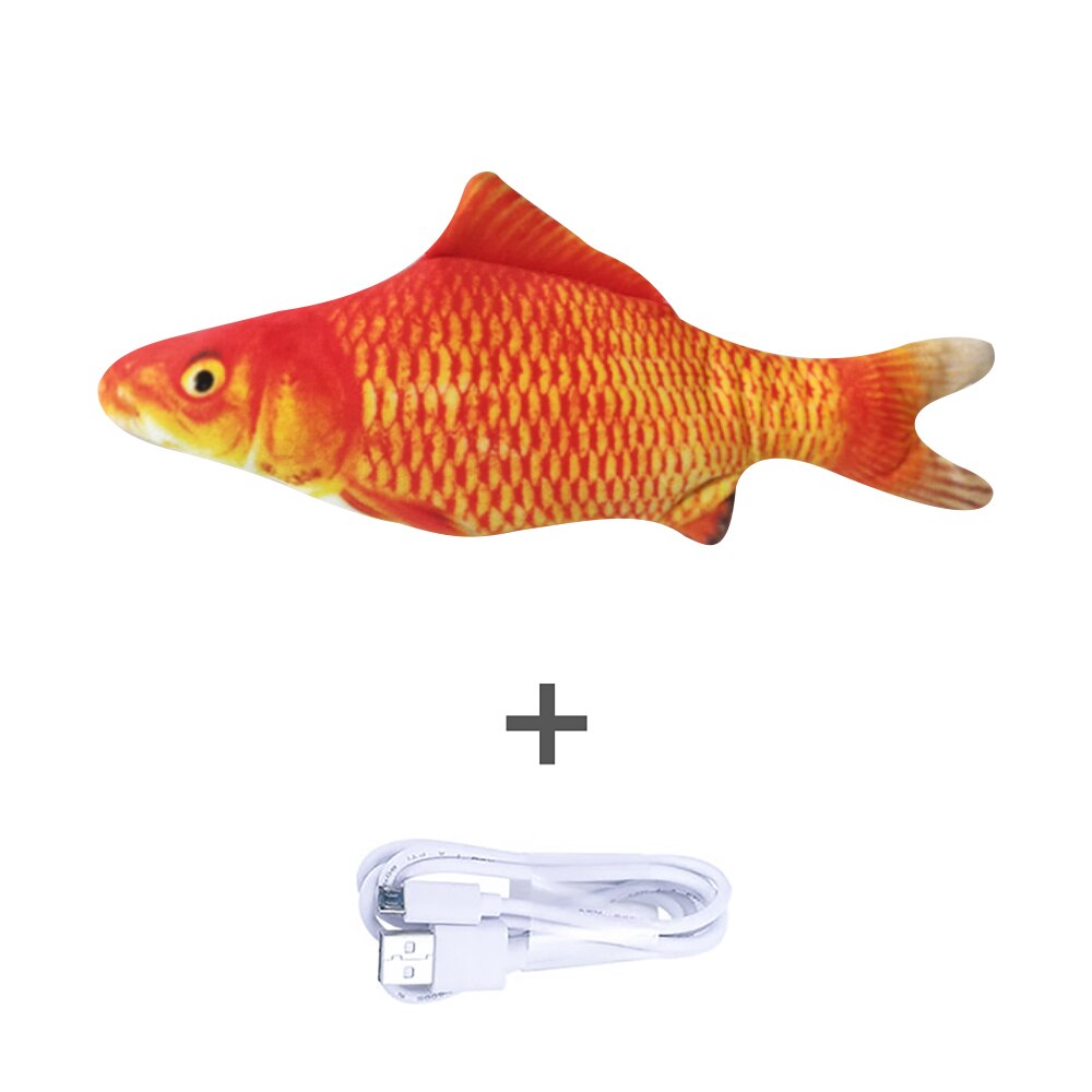 30/34CM Electronic Pet Cat Simulation Fish Toy USB Battery Charging Cat Chewing Playing Toy Biting Supplies Dropshiping: F with USB cable