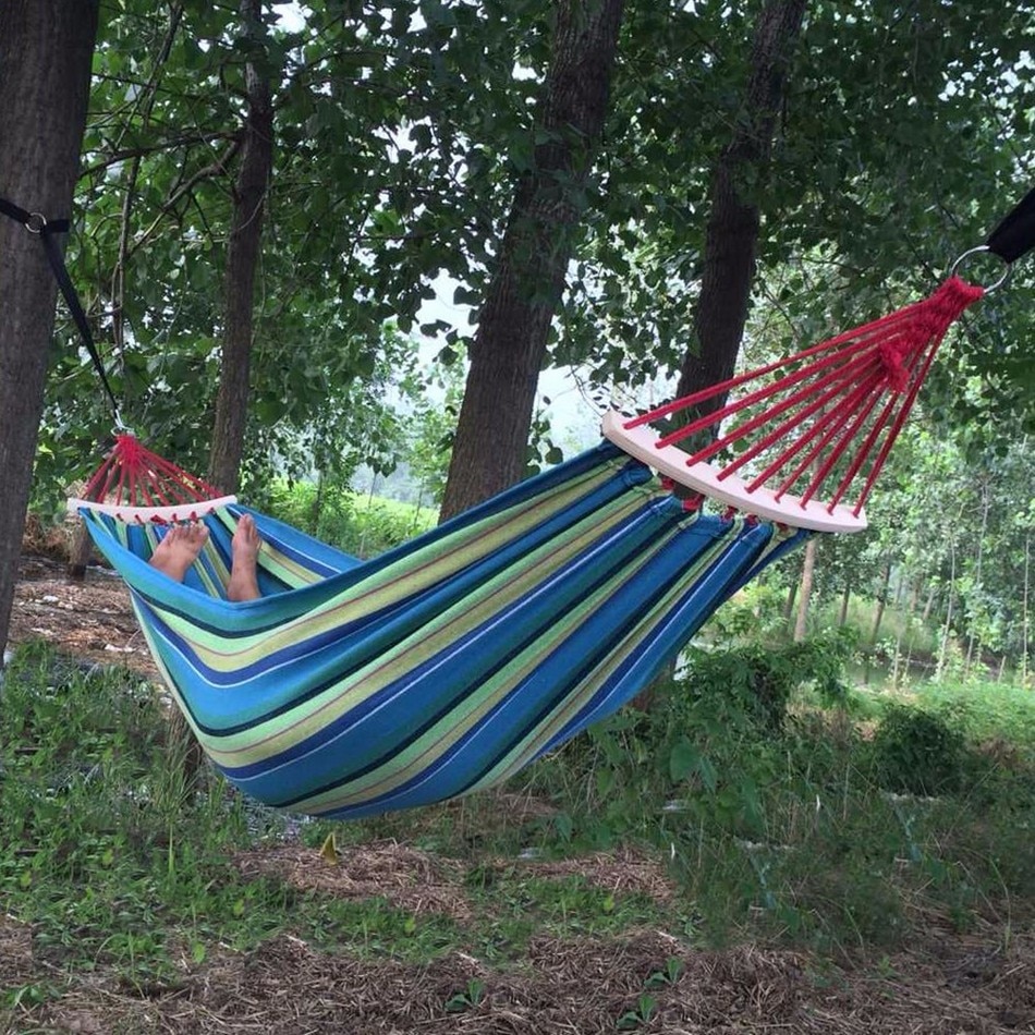 Sport lærred stribe bærbar hængeseng rejse sving overlevelse sovende udendørs lærred camping hængekøje hamak have sving hængende