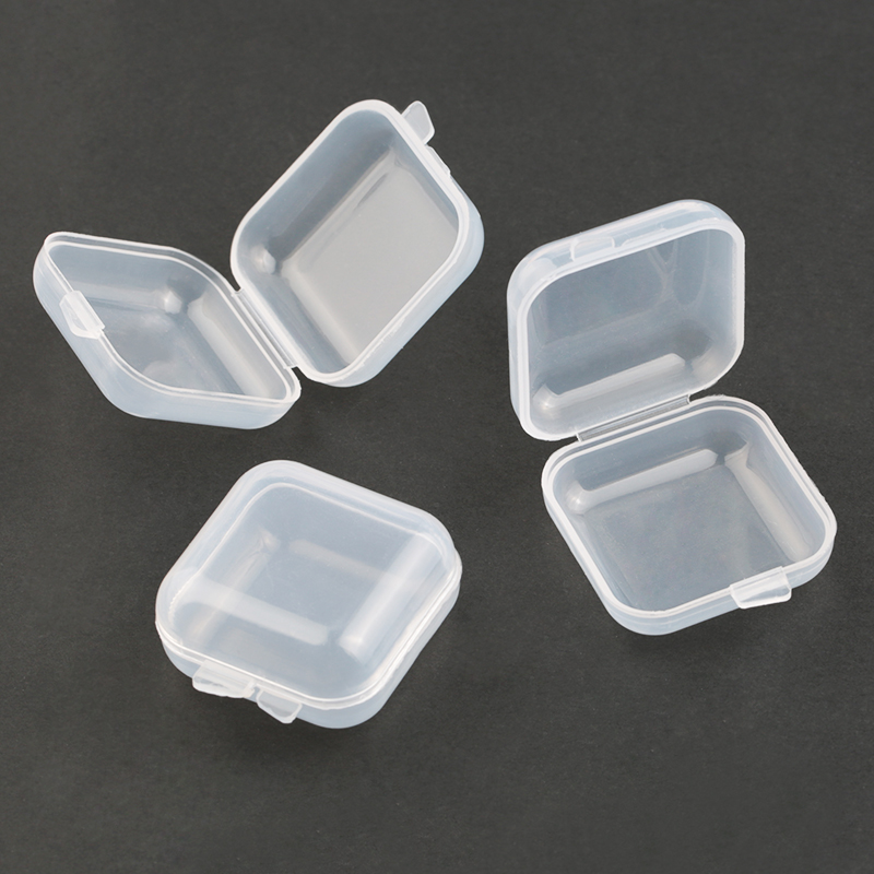 NEUE 3,5 * 3,5 * 2 cm kleine Kunststoff-Aufbewahrungsbox für Schmuck, Perlen, Ohrringe, Schmuckbehälter, transparente quadratische Kasten