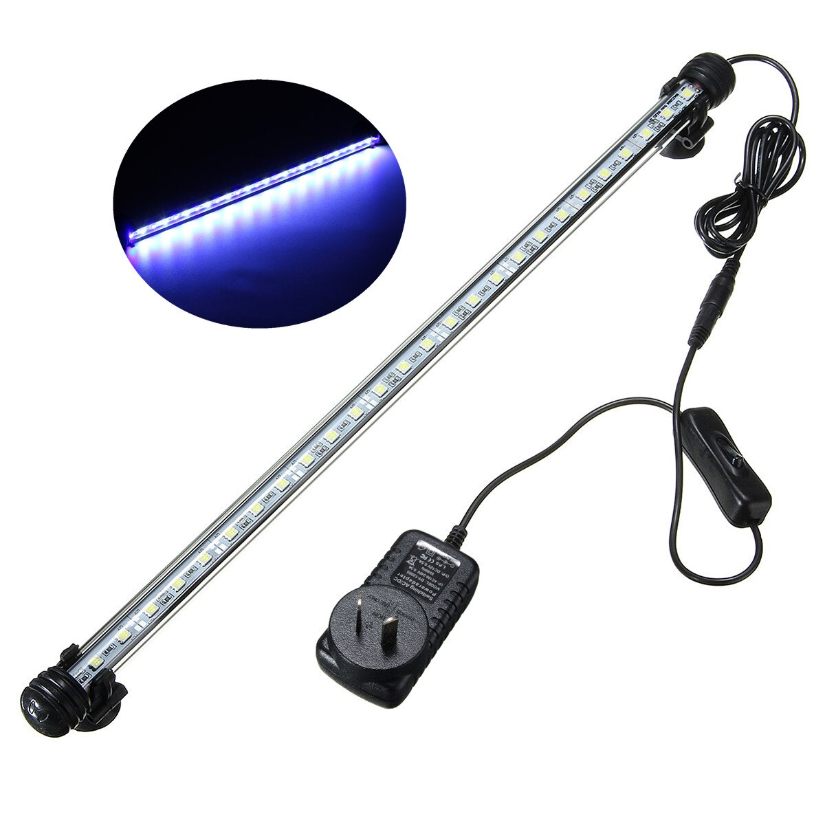 Luz LED impermeable para acuario, 48cm y 5W, lámpara subacuática para acuario, iluminación para plantas, enchufe para Reino Unido y Australia: AU Plug Blue White