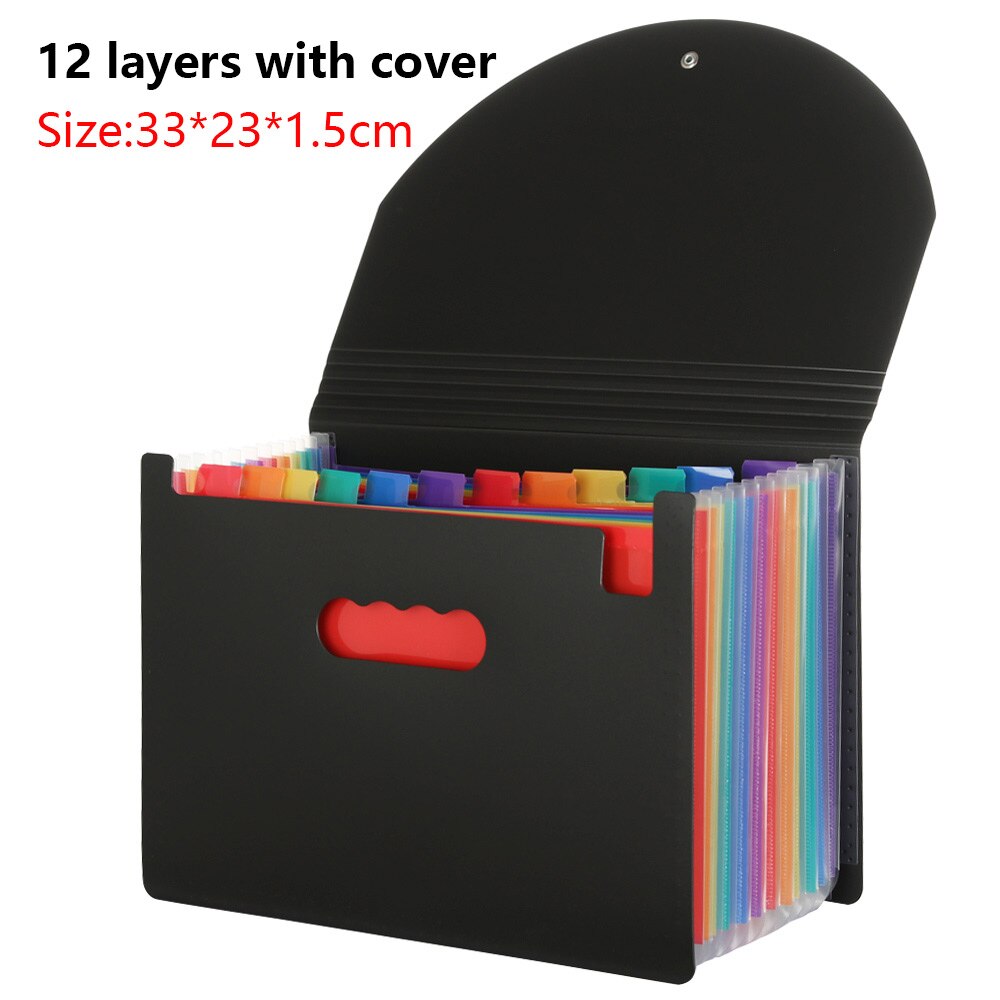 12/24/37 Pockets Rainbow Expanding File Folder A4 Document Holder Papers Classify Organ Bag Office Filing Briefcase Organizer: 12 layers with cover