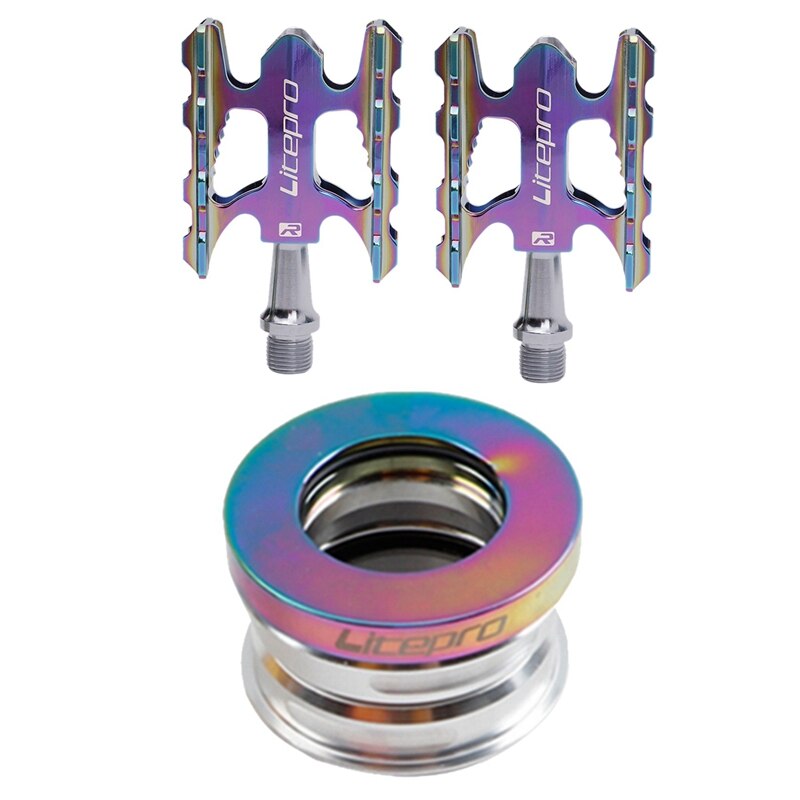 Litepro Folding Bike Headset Aluminum Alloy CNC Bicycle Headset with Litepro Folding Bike Pedal Ultra Light: Default Title