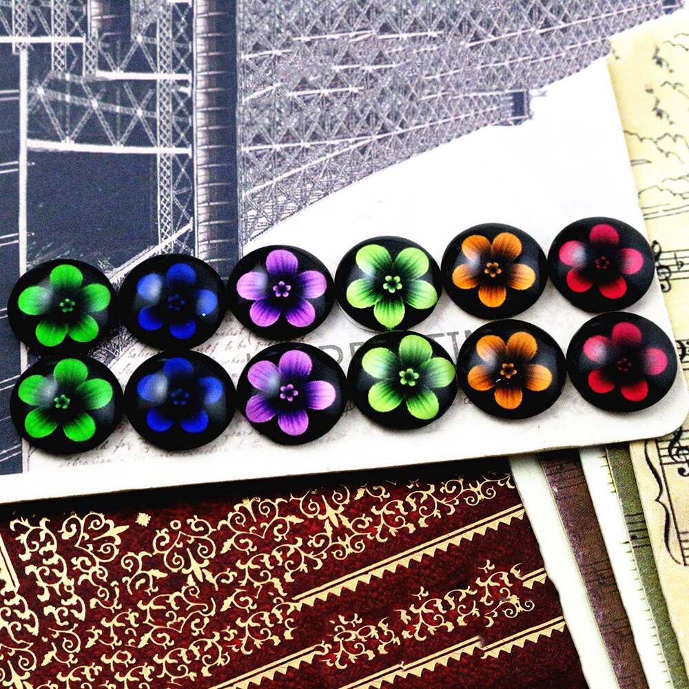 12 kpl/erä (yksi setti) neljä tyyliä 12mm apila viiden lehden kukkia käsintehty lasi cabochons kuvio kupu koruja tarvikkeet tarvikkeet: C5-53