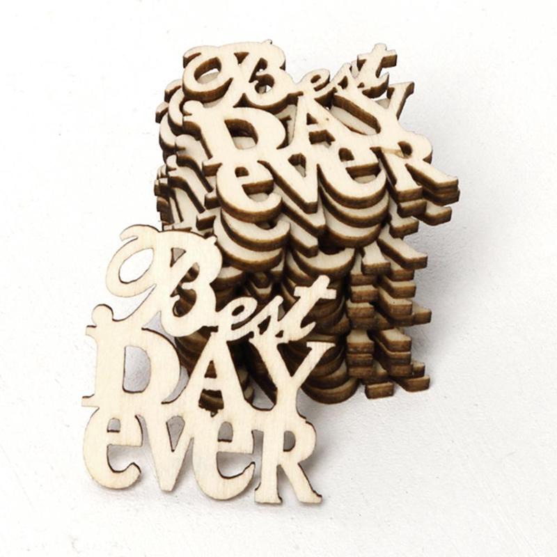 15 stk/sett diy vintage best day ever wood diy rustikk bryllup bord ornament festival festdekorasjon