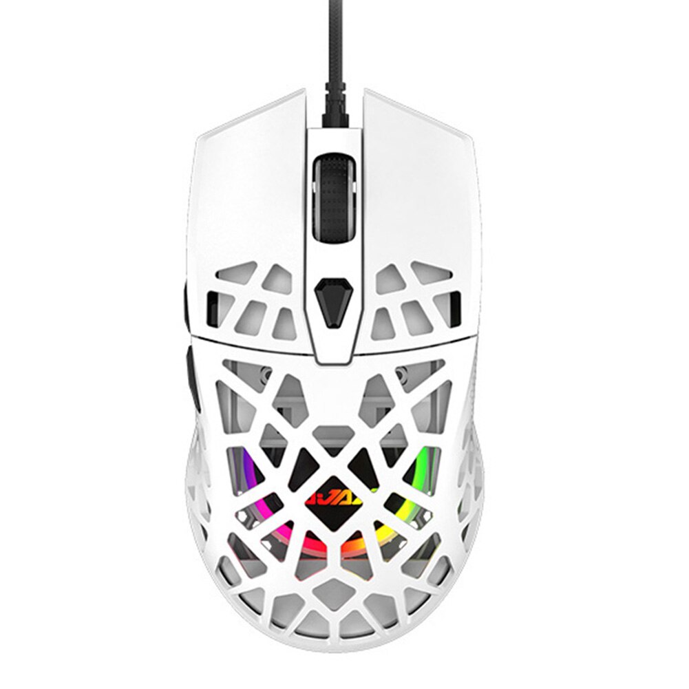 Ajazz AJ339 Hollow Macro Definition USB Wired Mouse RGB Backlight 6 Gears 6200 DPI Adjustable Symmetrical Ergonomic Gaming Mice: White