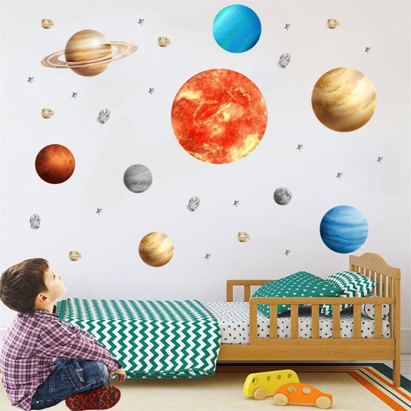 3d Vivid Outer Space Planeten In Ruimte Muursticker Voor Kinderkamer Slaapkamer Woonkamer Wanddecoratie