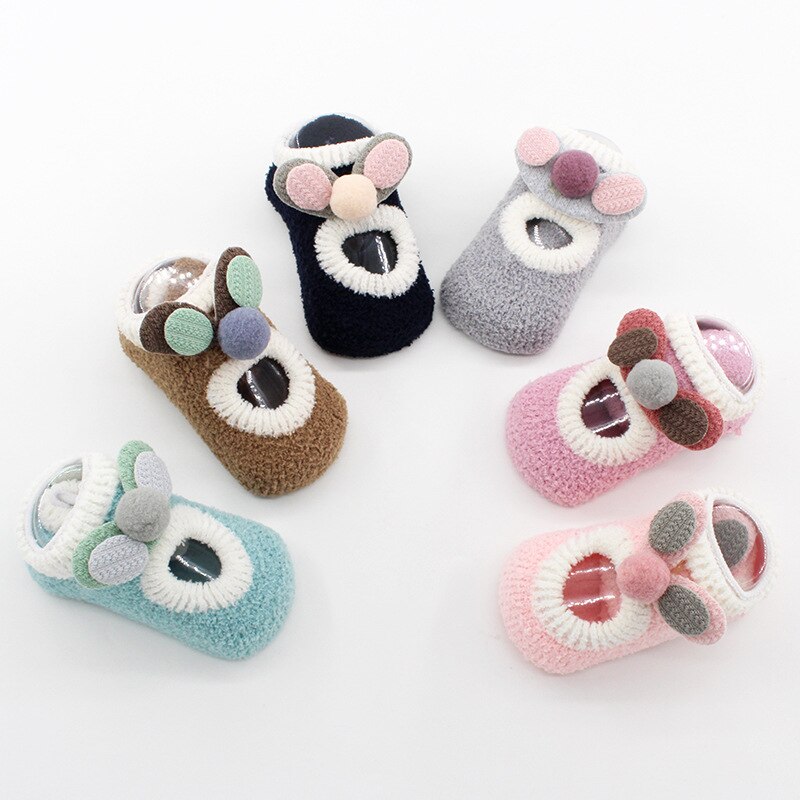 Maya stepan 1 par de algodão meias do bebê meninas meninos borracha anti deslizamento piso dos desenhos animados grosso coral velo crianças outono primavera infantil presente