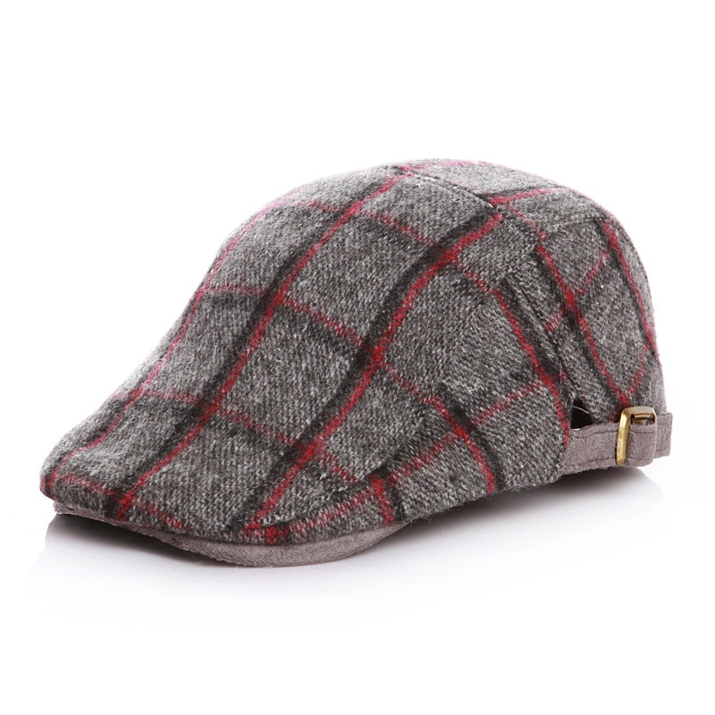 Chapeau plat en laine pour enfants, bonnet à carreaux, bonnet plat, printemps de 2-5 ans: Gris