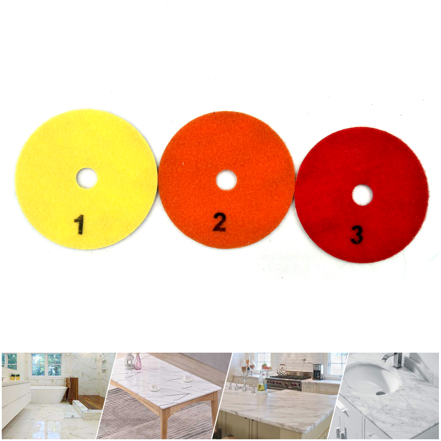 3PCS/Set 4 Inch 100mm Dry/wet Diamond 3 Step Polishing Pads Diamond Granite Polishing Tool Marble Concrete Grinding
