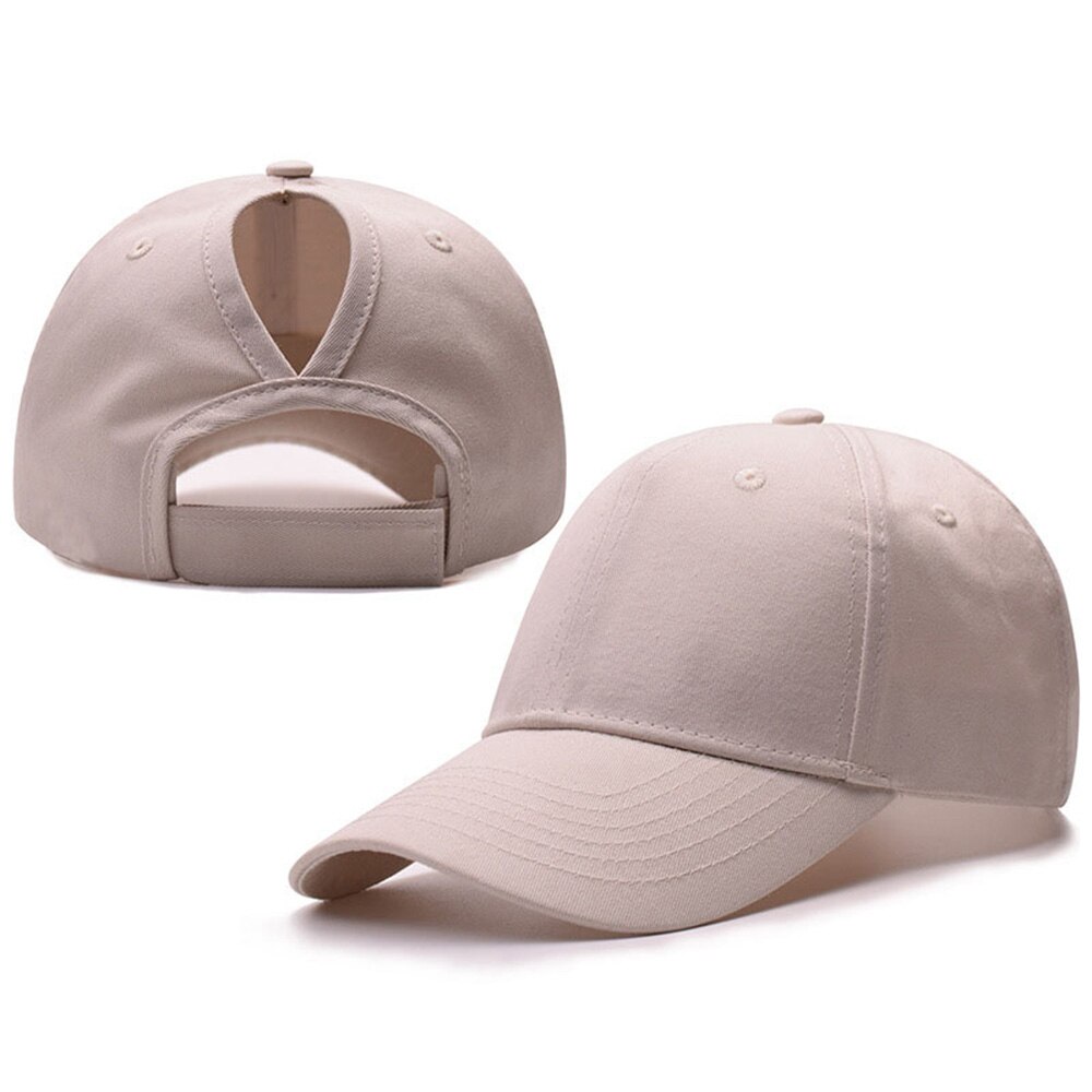 Zomer katoenen paardenstaart baseballpet dames camouflage pet snapback vader hoed knot dame meisjes reishoed klep: Katoenbeige
