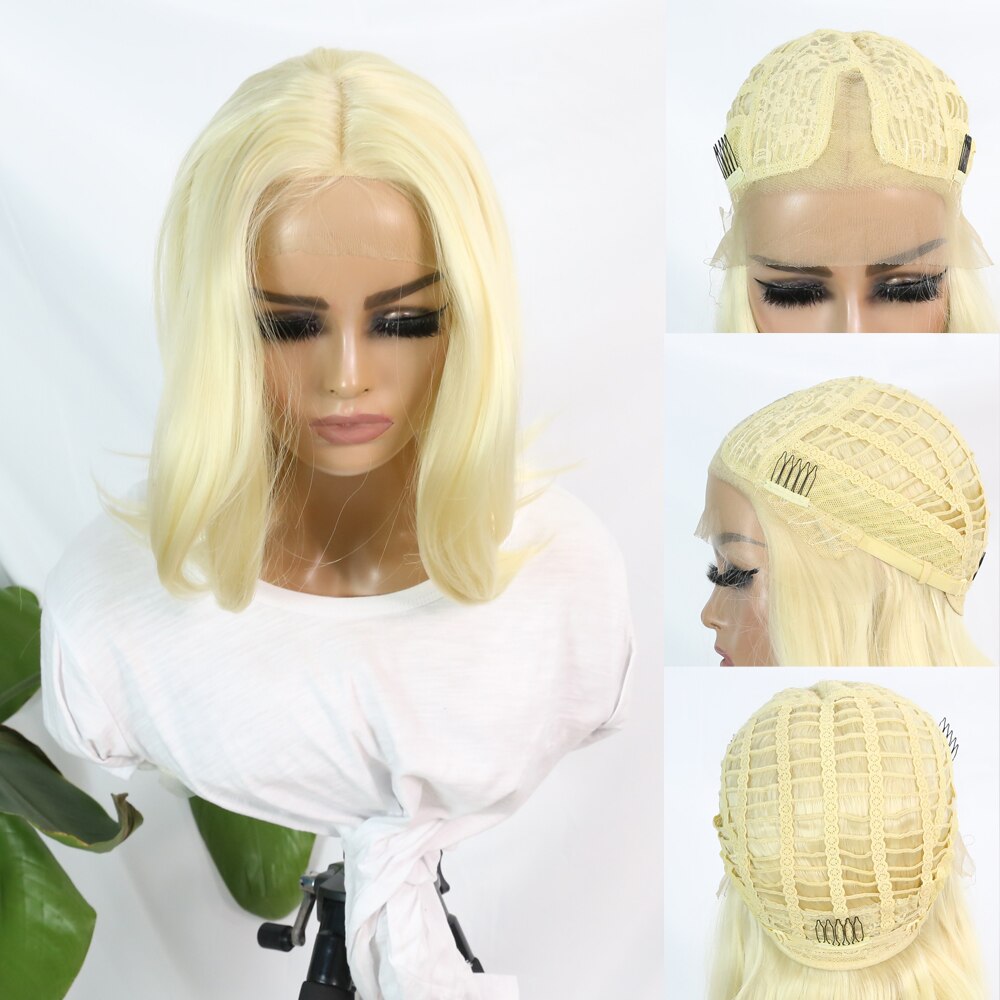 Synthetic Lace Wigs for Women 613 Color Blonde Wig Middle Part Lace Wave/Straight Hair Daily/Party/Cosplay Heat Resistant Fiber