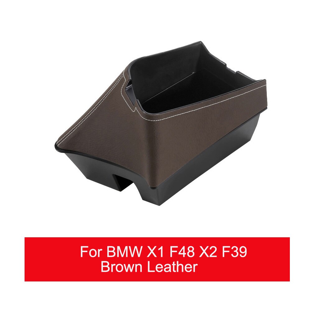 Lhd bil centralt sæde armlæn boks konsol opbevaring container organisator bakke interiør til bmw  x1 f48 x2 f39 -21 bil tilbehør: Brunt læder