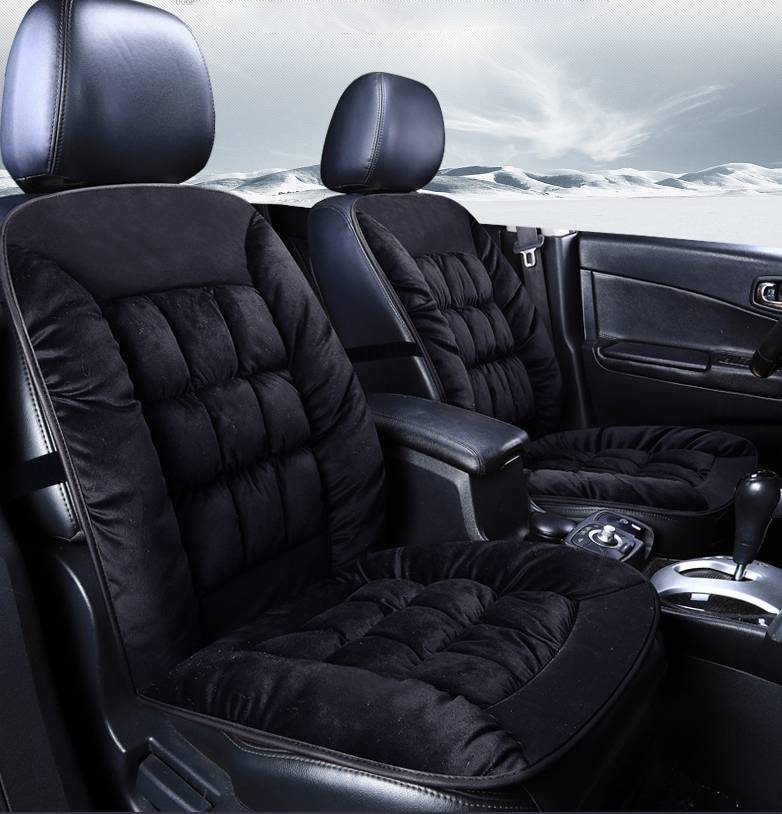 Housse de siège avant de voiture en peluche 2 pièces 4 couleurs universel tissu noir fourrure accessoires intérieurs coussin style hiver housse de siège: 1Pcs Black