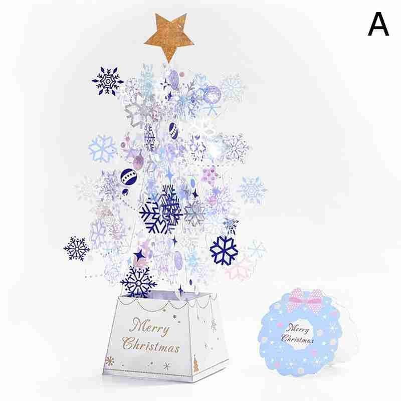 3D Greeting Cards For Christmas Up Cards Crystal Christmas Tree Merry Xmas Decoration Greeting Cards For Christmas: blue