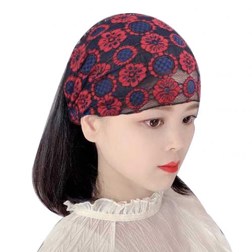 Vrouwen See Through Floral Lace Stretch Brede Head Band Haarband Bandana Headwrap: Wijn Rood