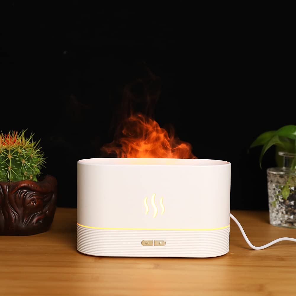 Bærbar aroma diffusor simulering flamme usb ultralyd luftfukter hjemmekontor luftfukter aromaterapi flamme lampe diffusor: Lys gul