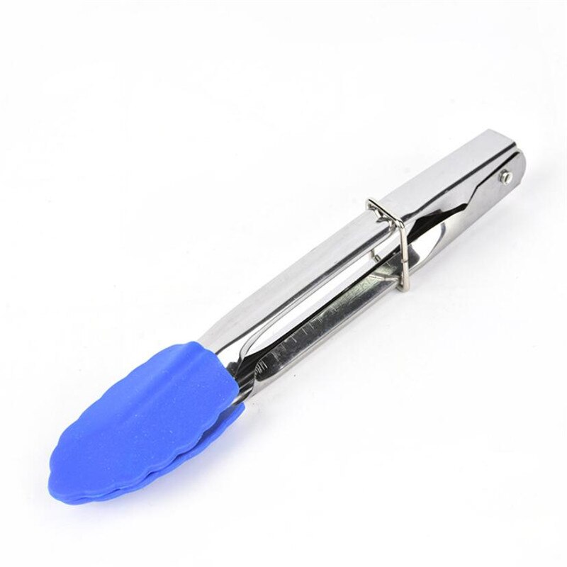 Pinzas para comida de cocina, pinzas para barbacoa, ensalada, parrilla, pinza de silicona para comida, pinza para pan, Clip para pastel de 7 pulgadas: Azul