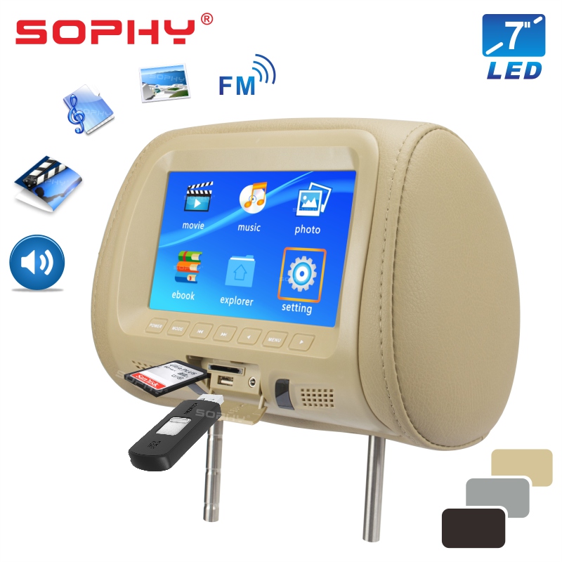 7 zoll Universal Auto Kopfstütze Monitor Automobil Hinten Sitz Unterhaltung Multimedia Video Player AV USB SD MP4 FM
