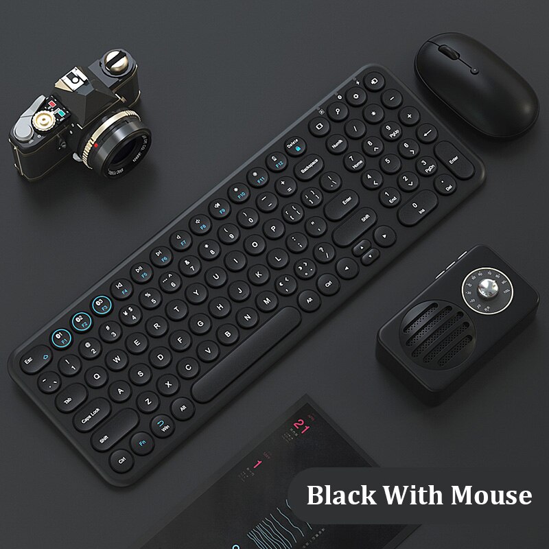 Bluetooth Silent Mini Gaming Keyboard Dual Mode Mouse Combo Round Button Magic Wireless Keyboard Mouse Kit For iPad iPhone: with mouse3